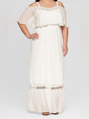 Ashley Nell Tipton Boho Wedding Dress Plus Size 1X White Cold Shoulder Maxi